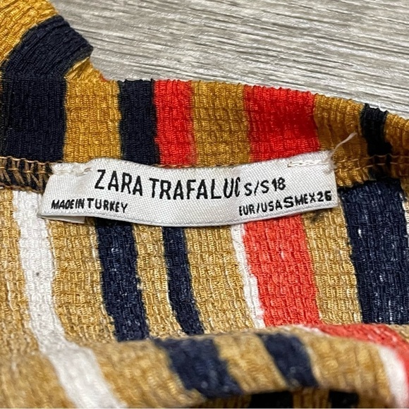 Zara Dress Striped Crepe Asymmetric Hem Short Sleeve Tan Black White Size Small - Picture 8 of 10